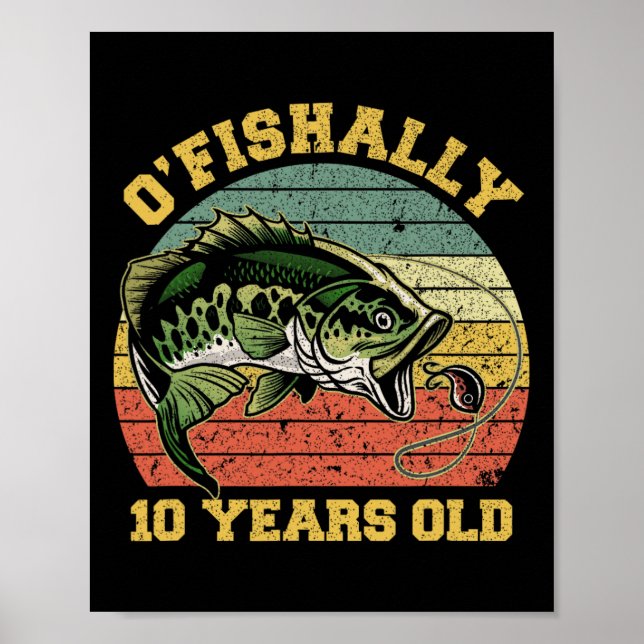 Poster Tema de Aniversário de 10 Anos de Idade de Pesca O (Frente)