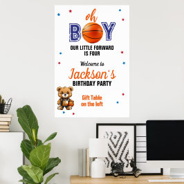 Poster Tema de Aniversário de Basquete Oh Boy
