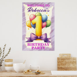 Poster Tema de Balão de 1º Aniversário