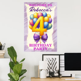 Poster Tema de Balão de Aniversário de 4 anos