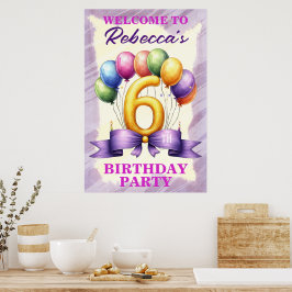 Poster Tema de Balão de Aniversário de 6 anos
