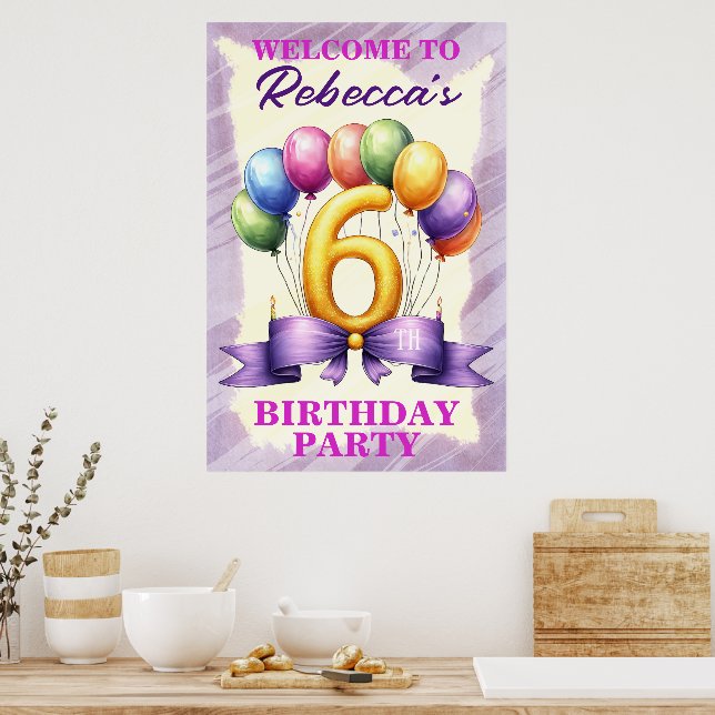 Poster Tema de Balão de Aniversário de 6 anos (Cozinha)