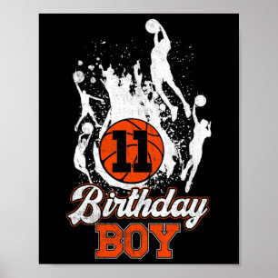 Poster Tema de Basquete de Aniversário de 11 11 Anos