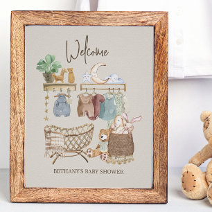 Poster Tema de Berçário Boho Bem-vindo ao Chá de Bebê