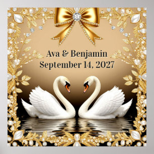 Poster 🦢 Tema de Casamento Romântico Cisne Dourado 💍