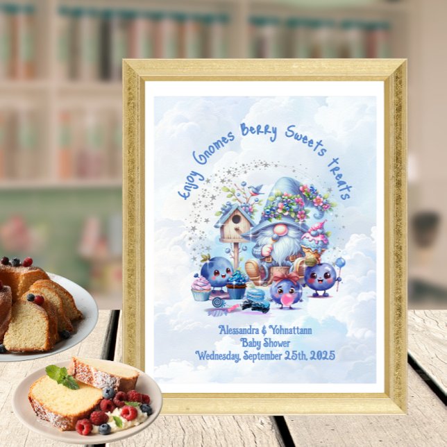 Poster Tema de Chá de Bebê com Letreiro de Mesa Blueberry (Criador carregado)