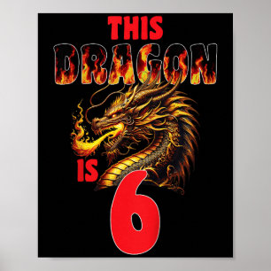 Poster Tema De Dragão Fantasia Para Crianças Virando 6 An