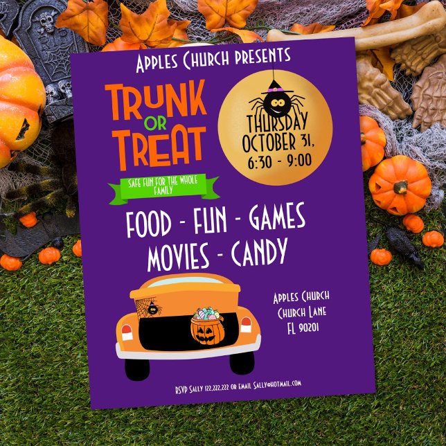 Poster tema de festa de Halloween, evento de trunk or tre (Criador carregado)