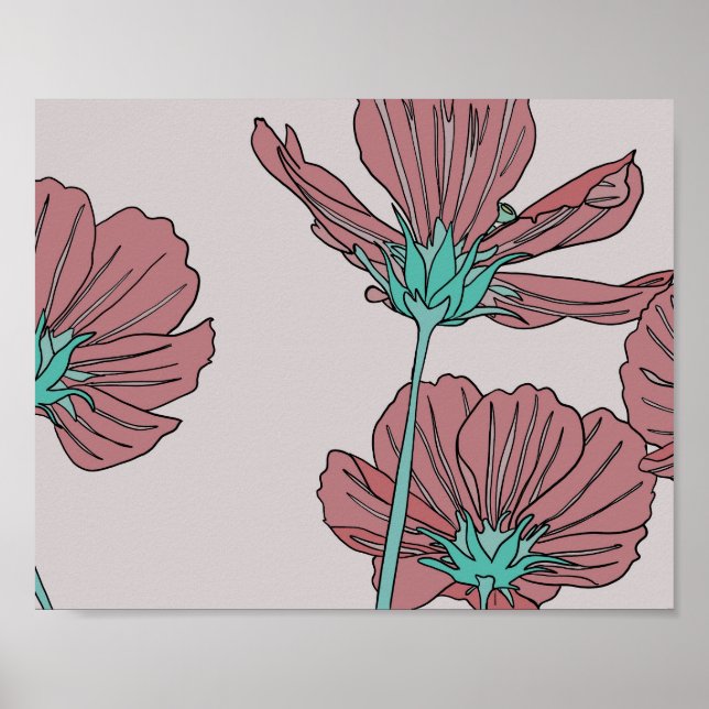 Poster Tema de flores, desenho de papoula (Frente)