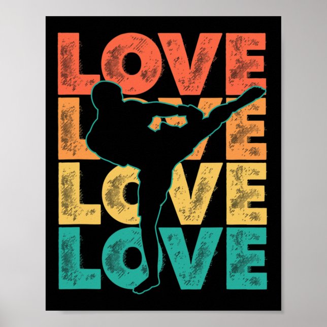 Poster Tema de palavra de amor retro Muay Thai Design grá (Frente)
