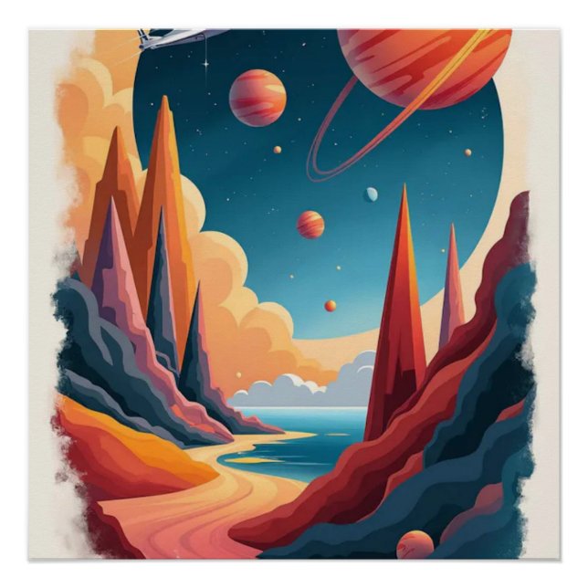 Pôster Tema de Poster de Espaço Incrível com paisagem (Frente)