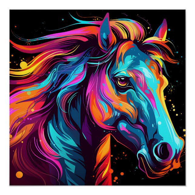 Pôster Tema do Cavalo de Neon Color (Frente)