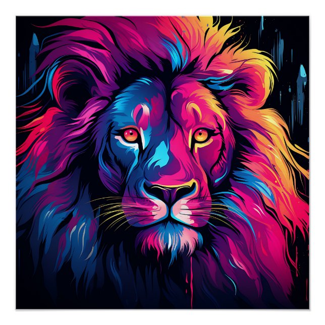 Pôster Tema do Leão de Cor Neon (Frente)