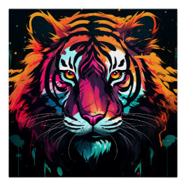 Pôster Tema do Tigre de Cor Neon