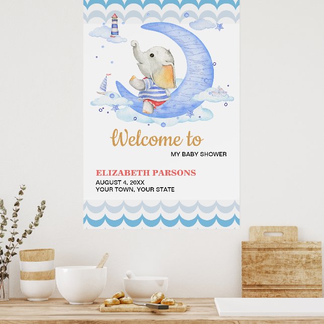 Poster Tema Náutico do chá de fraldas (Cozinha)