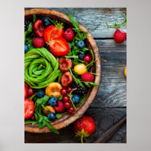 Poster temático de comida com uma salada de fruta