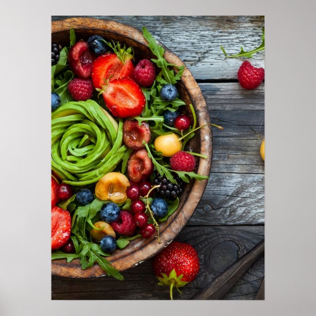 Poster temático de comida com uma salada de fruta (Frente)