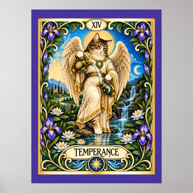 Poster Temperance Gato Tarot - Harmonia e Equilíbrio (Frente)