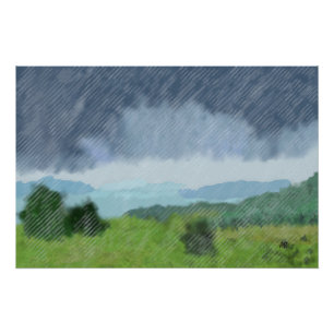 Pôster Tempestade de chuva sobre a terra,