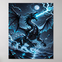 Poster Tempestade de Fantasia do Dragão Negro com Relâmpa