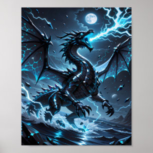Poster Tempestade de Fantasia do Dragão Negro com Relâmpa