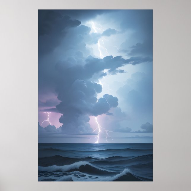 Poster Tempestade de relâmpago com o Oceano (Frente)