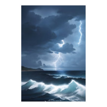 Tempestade de relâmpago sobre o oceano