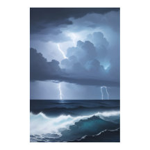 Tempestade de relâmpagos e oceano