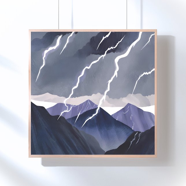 Poster Tempestade de Relâmpagos | Montanhas Escuras em Aq (Criador carregado)