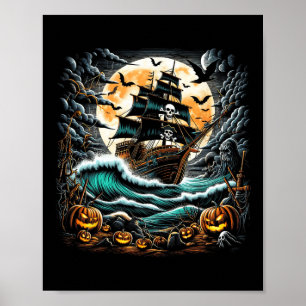 Poster Tempestade do Navio Pirata Halloween Barco Capitão
