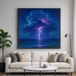 Poster Tempestade Marítima com Relâmpagos - Estilo de Pin