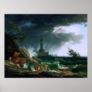 Poster Tempestade na costa mediterrânica de Claude Joseph