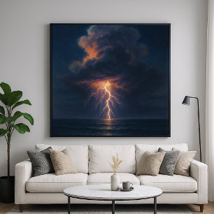 Poster Tempestade Noturna com Relâmpagos - Pintura Pastel