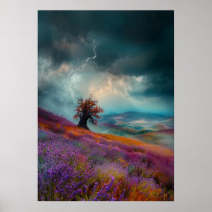 Poster Tempestade Sobre Campos de Lavanda - Dramática