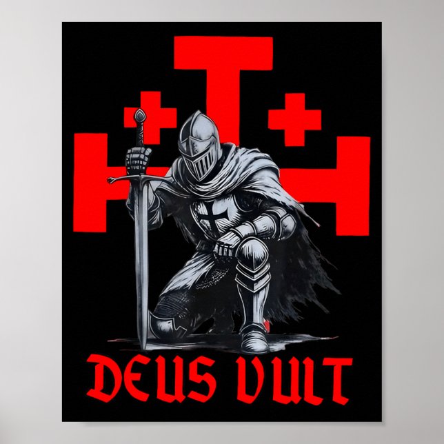 Poster Templar Knight Crusader Deus Vult Cross Medieval F (Frente)
