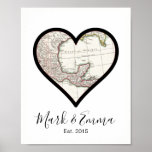 Poster Template Mexico honeymoon wedding gift couple name<br><div class="desc">Vintage Mexico honeymoon map featuring personalized bride and groom couple names,  honeymoon map and date - unique customizable wedding or anniversary gift poster.</div>