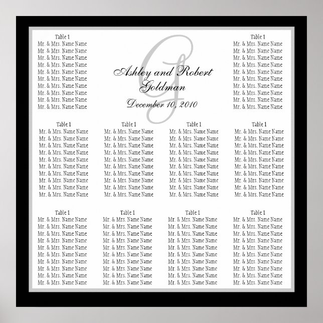 Poster Template Wedding Seating Chart Monogram Names (Frente)