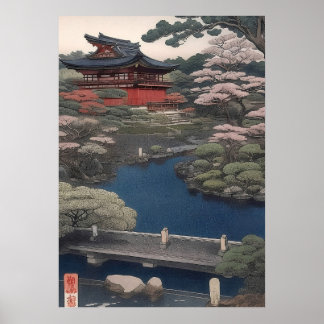Poster Temple on the river - Japan
