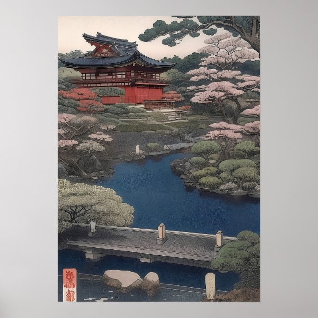 Poster Temple on the river - Japan (Frente)