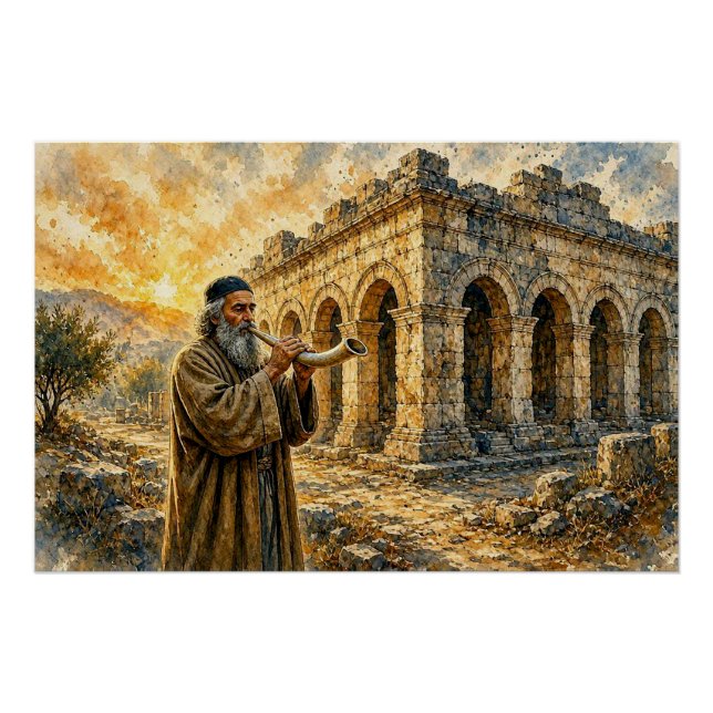 Pôster Templo Antigo e Soprar o Shofar (Frente)