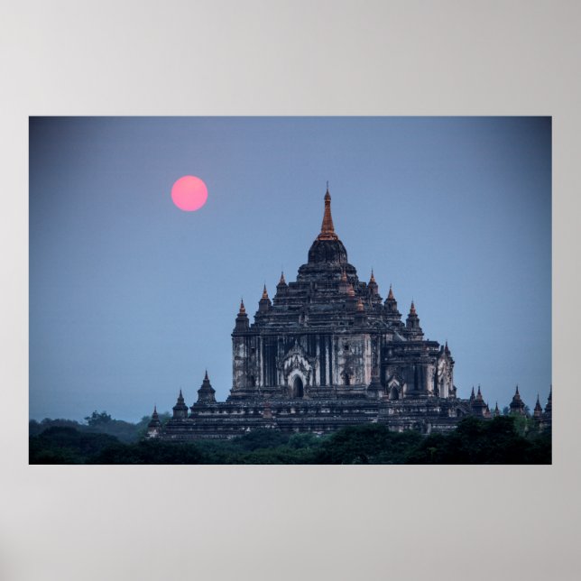 Poster Templo Budista ao Pôr do Sol (Frente)