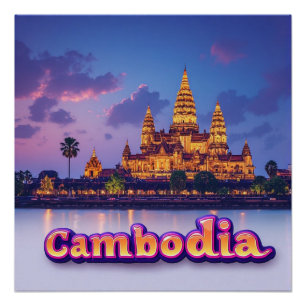 Pôster Templo Cambojano Dourado ao Crepúsculo