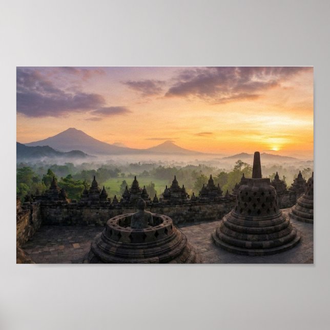 Poster Templo de Borobudur Java Indonésia Arte de Parede  (Frente)