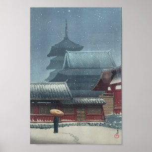 Poster Templo de Tennô-ji em Osaka Hasui Kawase Shin