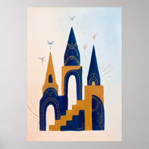 Poster Templo Dourado Ascensão Arte Espiritual de Parede