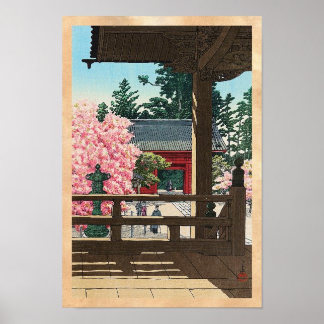 Poster Templo Fudô em Meguro, Tóquio Hasui Kawase art (Frente)