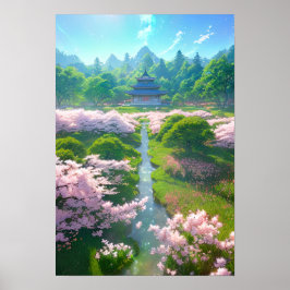 Poster Templo Japonês em Campo Sakura