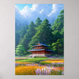 Poster Templo Japonês na Borda da Floresta