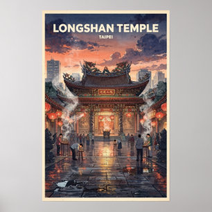 Poster Templo Longshan Taipei Viagem Vintage