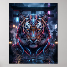 Poster Templo Neon do Tigre Samurai